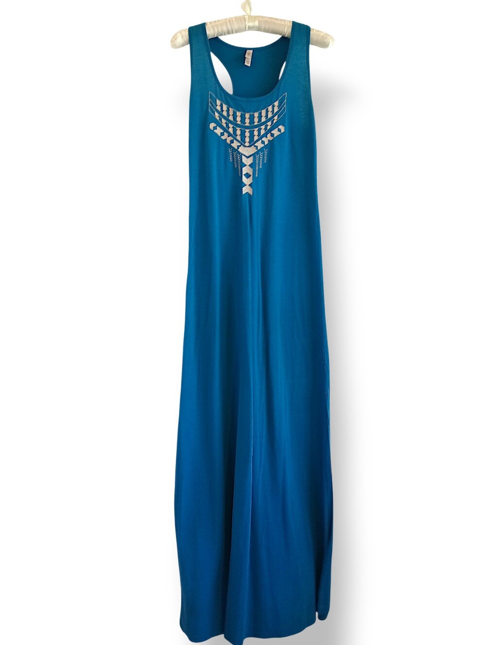 Xhilaration Teal Blue Boho Western Racerback Maxi Dress Soft Casual Embroidery